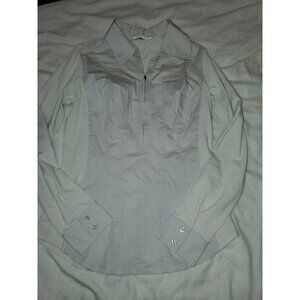Cabi Gray White Dress Shirt Small #142 Womens Zip Front